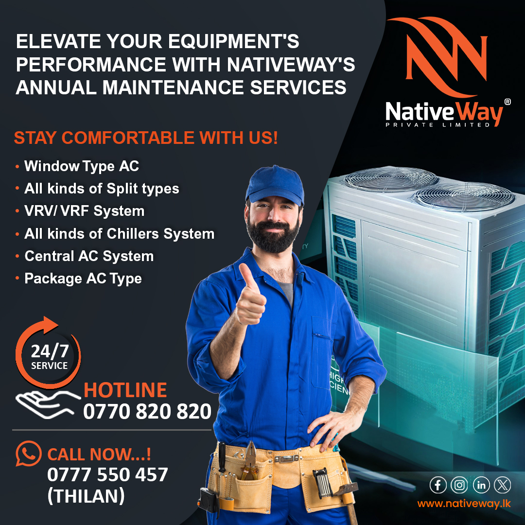 NativeWay_lk's tweet photo. NativeWay's Annual Maintenance is here to ensure your equipment's peak performance. Elevate reliability and embrace seamless operations.
Call: 0770 820 820 
Email:  info@nativeway.lk 
Website: https://t.co/6NT9W3U2x1 
.
.
.
#AnnualMaintenance #NativeWay #EfficiencyUnleashed https://t.co/E466SFxT5X