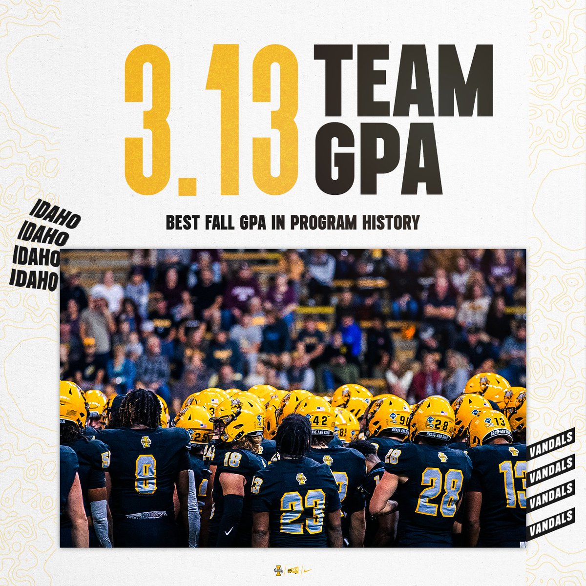 VandalFootball's tweet photo. Nine wins, a trip to the FCS Quarterfinals and the best in-season GPA ever! Vandal football is doing the little things with championship behavior. 

#GoVandals https://t.co/RWwLTlu2q3