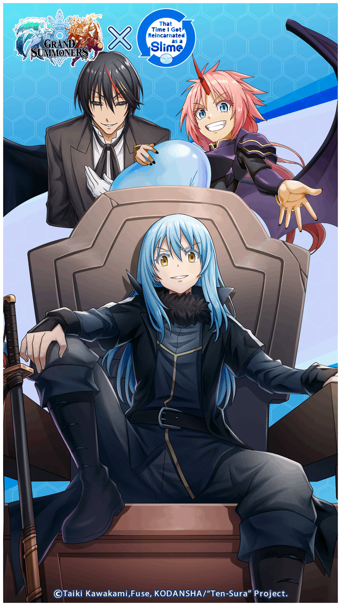 GRDSMN_GLOBAL's tweet photo. Grand Summoners x That Time I Got Reincarnated as a Slime is underway! ✨  

Ascended Ten-Sura characters show off their Special Art in this wallpaper for your device! 📱 https://t.co/mvVEUmb3yC