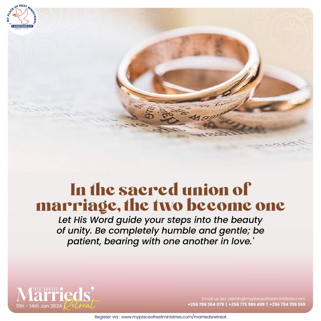 MyPlaceOfRest's tweet image. Experience the depth of God&apos;s design with us at the Marrieds&apos; Retreat - Happening on 11th - 14th January 2024. Register via myplaceofrestministries.com/marriedsretreat

.
.
#MarriageUnity
#MarriedsRetreat2024