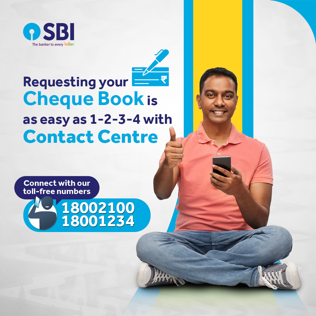 TheOfficialSBI's tweet photo. Turning the page to convenience! 
Dial 18002100 or 18001234 to request your new cheque book hassle-free.

Contact our toll-free numbers today!

#SBI #ContactCentre #DeshKaFan #TheBankerToEveryIndian https://t.co/2SO0zxzJcq