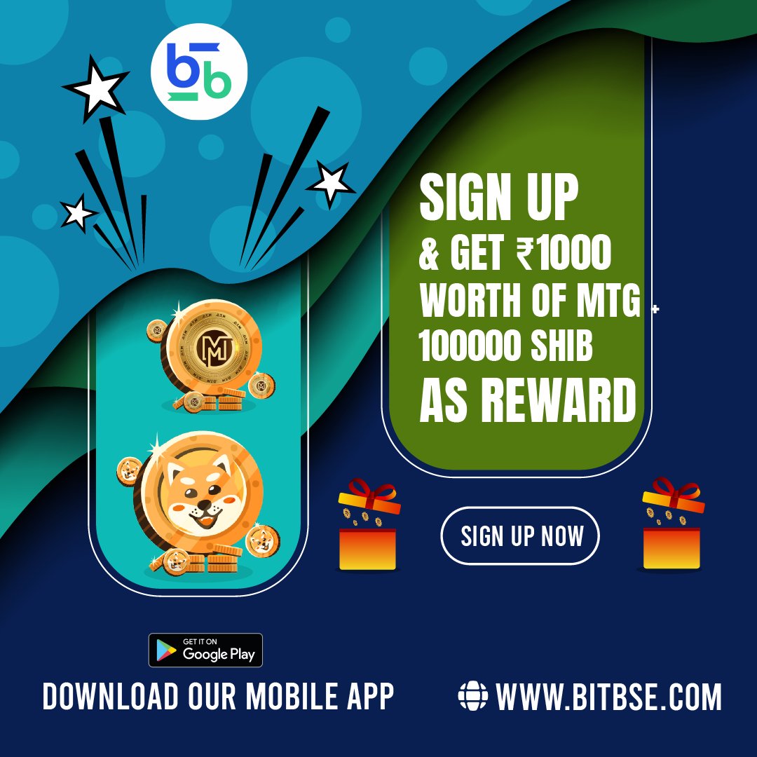 bitbse's tweet photo. Trade on BitBSE and score big! 💰 Get a bonus of 1000 INR in MTG and 100,000 Shiba Inu tokens. 🚀 Don't miss out! ✨
#CryptoBonus #BitBSE #BitBSE #signupoffer #shibainu #magnetgoldcoin #CryptoTrading #cryptotrading #cryptoexchange #trade #buyandsell #stakingcrypto #cryptoprofits https://t.co/WUFepxpdyn