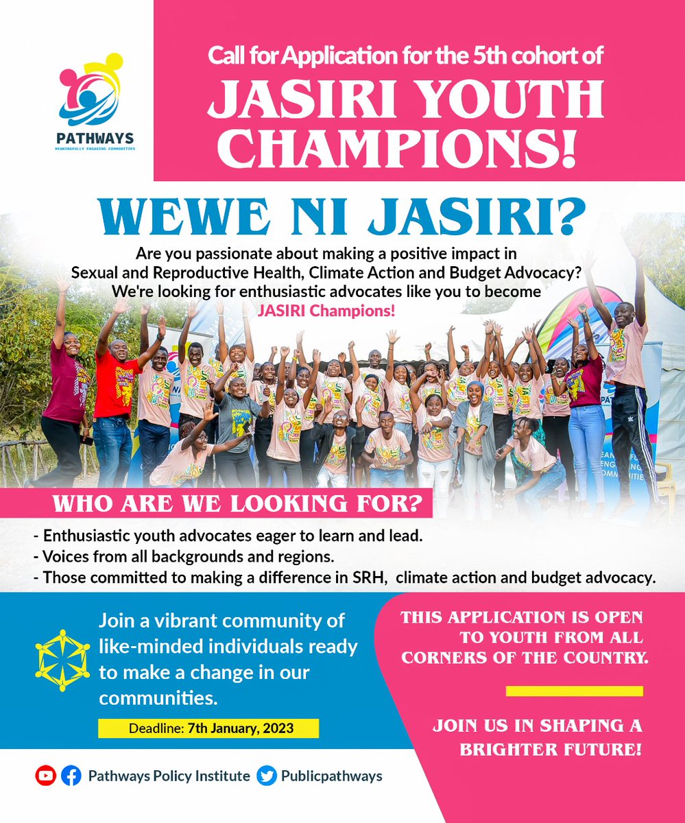 📣📣 Ready to enhance your #Advocacyskills & create meaningful impact? Join the 5th cohort of the #JASIRIYouthChampionsBootCamp. Applications are still open. Don't miss out on this opportunity. Apply now 📩 forms.office.com/r/t02ZepLB9R #JASIRI5