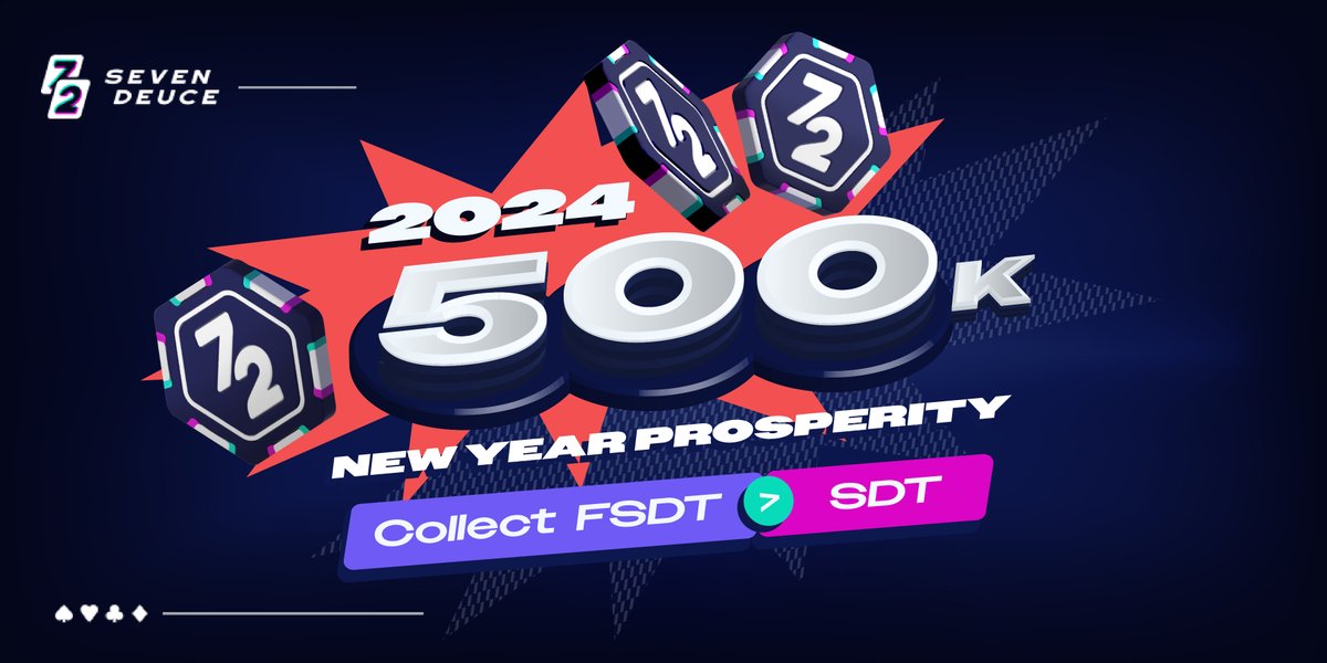72SevenDeuce's tweet photo. Ready to celebrate the New Year?
Seven Deuce is organizing the last airdrop event before IDO launch!
Event Name: 2024 500k New Year Prosperity
Date: 28th December 2023 - 27th January 2024
Collect FSDT and buy role on Discord #7deuce-shop to earn SDT!
How to collect FSDT?
1. Chit-chatter competition
2. Co-hosting (Invite) Competition
3. Weekly New Year's Surprise Drop
4. Collect daily check in & work in #7deuce-shop
Check on the details on Medium, head to Discord & look for #500k-new-year-prosperity
Discord link: https://t.co/n1jJ43pNOD
Medium: https://t.co/urjKDiPDXR
Mirror: https://t.co/FzYdbc3a1M
#72SevenDeuce #Lose2Earn #ve33 #Airdrop
