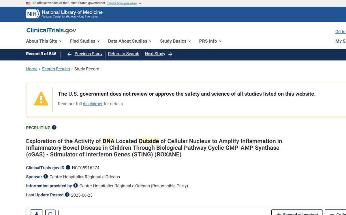 1/🚨🚨CLNICAL TRIALS ARE IN PROCESS ON THE HARMS OF EXOGENOUS DNA ON CHILDREN! 'Exploration of the Activity of DNA Located Outside of Cellular Nucleus to Amplify Inflammation in Inflammatory Bowel Disease in Children Through Biological Pathway Cyclic GMP-AMP Synthase (cGAS)