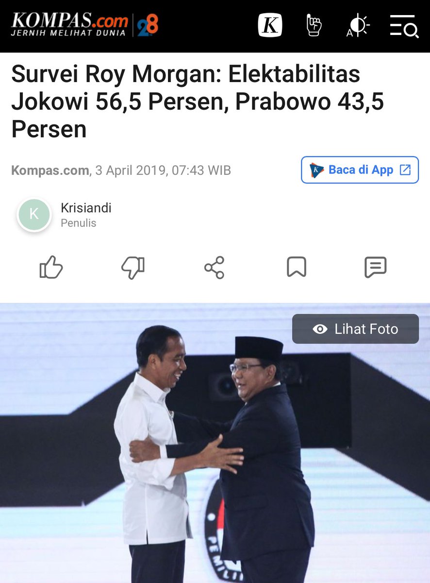 yusuf_dumdum's tweet photo. Survei Roy Morgan yang menempatkan Ganjar di posisi 38 persen, Prabwowo 30 persen dan Anis 25 persen bikin dapur Kerajaan memanas. 

Sudah bukan rahasia umum, hampir semua lembaga survei sudah diguyur 'hujan emas'. Makanya jangan heran ketika ada survei yg menampilkan data-data lucu dan gak masuk akal (meskipun tdk semua).

Makanya, survei yg masih bisa dipegang adalah yang bebas dari segala intervensi dan kepentingan politik. Apalagi kalau direktur atau pemilik lembaga survei sudah jadi timses dan konsultan salah satu paslon, malah semain sulit utk dipercaya.

Tapi menarik ketika bicara mengenai survei Roy Morgan. Hampir dapat dipastikan, surveyor ini tidak sdg menjadi konsultan politik salah satu paslon. Juga tidak sdg menjikat kekuasaan. Jadi independensinya masih bisa dipertanggungjawabkan.

Salah satu contoh hasil survei Roy Morgan pada saat pilpres 2019. Selisihnya hanya 1 persen (dibawah MoE). Hasil survei elektabilitas Jokowi 56,5 persen dan hasil akhir pilpres Jokowi 55,5 persen.

Sementara elektabiliatas Prabroro mentok diangka 40 sekian persen. Susah untuk naik di angka 50 persen. Padahal kalau ditanya, hampir seluruh penduduk Indonesia tahu siapa Prabroro. Apalagi setiap pilpres fotonya selalu mejeng di kertas suara KPU (2009-2014-2019).

Sekarang coba bayangkan. Saat ini dengan ada 3 paslon, elektabiliatas Prabroro masih tak berubah. Angkanya masih relatif sama saat hasil pilpres 2019, yaitu di angka 40 sekian persen. Padahal segala upaya dan cara telah dilakukan. Termasuk Istana dan isinya banyak yg dijadikan sebagai timses dan posko kemenangan. 

Nah, menariknya lagi adalah, survei internal TPN 03 @ganjarpranowo @mohmahfudmd yang justru menempatkan posisi Prabroro masih diatas, yaitu Prabowo 41,1 %, sedangkan Ganjar 37 % dan Anies 21,7 %. Hal ini justru kebalikan dari Survei Roy Morgan yang menempatkan Ganjar diposisi pertama.

Jujur saja saya jadi ingat survei internal Prabroro waktu pilpres 2019 yang mengklaim menang 54 persen. Bahkan sempat juga mengklaim menang 62 persen. Edyan kan ? Makanya mereka sampai sujud syukur berkali-kali. Syaa cuma berharap agar 2024 kejadian konyol itu tidak terulang lagi.

Tapi saya ingin sampaikan, bahwa survei internal TPN 03 memang sengaja untuk menghibur pihak sebelah. Makanya Prabroro masih di posisi pertama. Meskipun saya yakin, mereka juga sudah punya data survei internal yang hasilnya sangat mengerikan. Itu lah yang menyebabkan kepanikan hingga semua etika dan aturan dilanggar secara vulgar.

Perhatikan saja. Ibarat sepakbola, mulai dari wasit, hakim garis, komentator, hingga anak gawang, semua ikut memihak. Logistik juga sudah digelontorkan secara gila-gilaan. Banyak intimidasi dilakukan, bahkan adanya dugaan aparat bermain juga bukan rahasia umum lagi. Tidak cukup hanya sampai di situ, dugaan KPU ikut bermain juga semakin menguat.

Aneh memang! Masa elektabiliatas Prabroro mentok diangka 40 sekian persen ? Padahal semua amunisi sudah dikeluarkan. Trus ke mana pendukung Jokowi yang 55,5 persen atau setara dg 85.607.362 suara ?

Harusnya kalau secara hitung-hitungan, dengan klaim bahwa Prabroro mendapat dukungan dr Jokowi, maka elektabiliatas diatas angka 60 persen itu harusnya cukup mudah sekali. Tapi fakta yg terjadi apa ? Elektabiliatas Prabroro justru masih di angka 40 sekian persen.

Dari sini saya simpulkan, bisa jadi pendukung Jokowi yang didominasi masyarakat kalangan menengah ke bawah memang sudah antipati dengan Praboro. Maklum saja, jejak kebrutalan sejak pilpres 2014 dan 2019 masih banyak membekas.

Bisa jadi memang yang menyebrang dan mendukung pelanggar HAM itu tersandera karena takut dengan bayangannya. Coba perhatikan saja. Hampir semua ketum yang menyebrang ke sana bermasalah dan sebelumnya terjerat kasus hukum.

Jadi kalau boleh saya simpulkan. Dengan melihat data dan fakta elektabiliatas Praororo saat ini, maka jelas bahwa pendukung Jokowi yang menyebrang ke Prabroro hanya sebagian kecil, yaitu elit yang sarat dg kepentingan pribadi.☕️