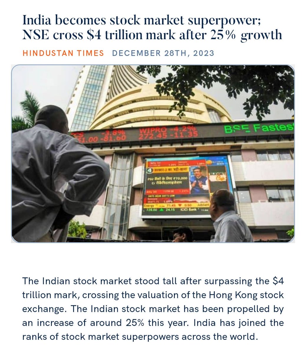 PMOIndia's tweet photo. India becomes stock market superpower; NSE cross $4 trillion mark after 25% growth
https://t.co/WzN8DG0Vy9 

via NaMo App https://t.co/oYsdJkK8Ab