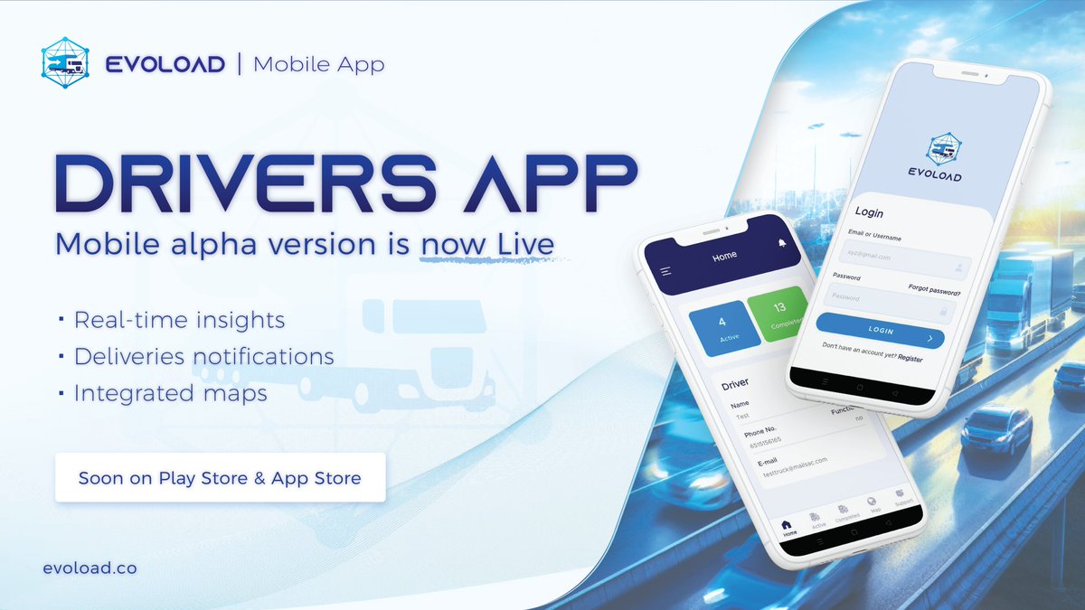 evoload's tweet photo. Introducing Evoload Drivers Mobile App! A key tool for all drivers on Evoload's Freight Exchange network 🚚

💎Stay ahead in the game with realtime notifications, statuses & insights!
💎First version of maps integrated in preparation for navigation through routes effortlessly and efficient.

📱Currently welcoming Android users for this initial phase.  

We value your insights ! 🌐 Help perfect Evoload on Android; soon on Play Store and App Store.  

username & password: testtruck  

Download the Alpha version: 👇https://t.co/eEgOmi8tHk