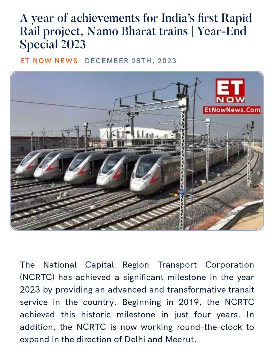 A year of achievements for India’s first Rapid Rail project, Namo Bharat trains | Year-End Special 2023
etnownews.com/economy/a-year… 

via NaMo App