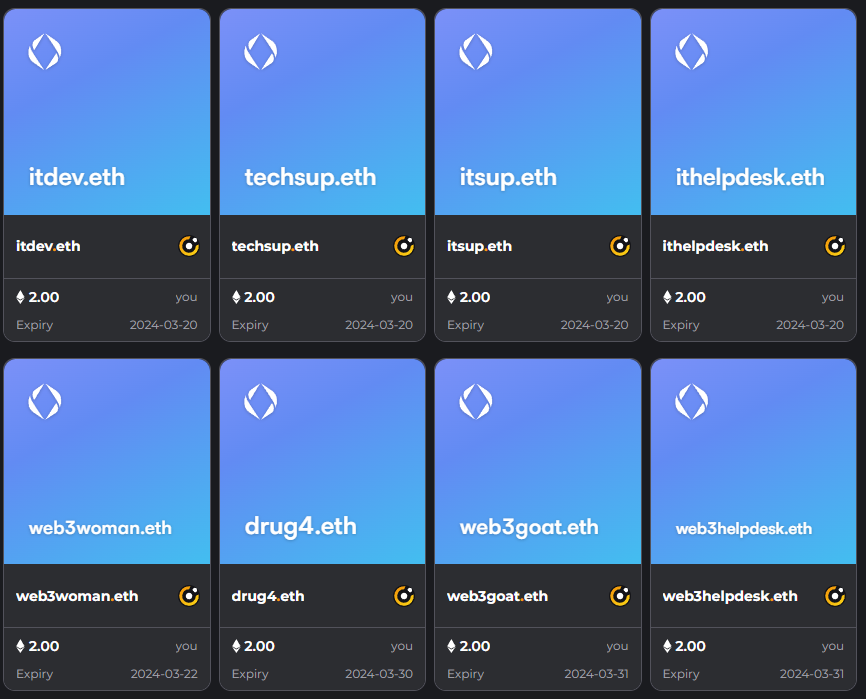 What do you think I should list these IT/Tech ENS Domains at? feel like TechSup ITSup &amp; ITHelpDesk are Fire domains... What do you think they are worth? #ens #ensdomains #ensarmy #Ethereum