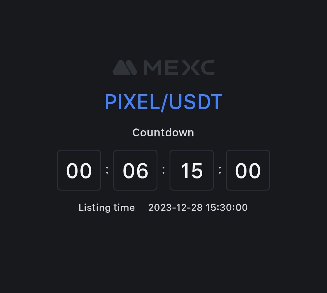 PixelPanicio1's tweet photo. 🚀 Only 6 hours left! Our token is gearing up for trading at MEXC Exchange starting today, 12:30 UTC. Get ready to dive into this thrilling opportunity! 🌟 https://t.co/SccEIGjjMT