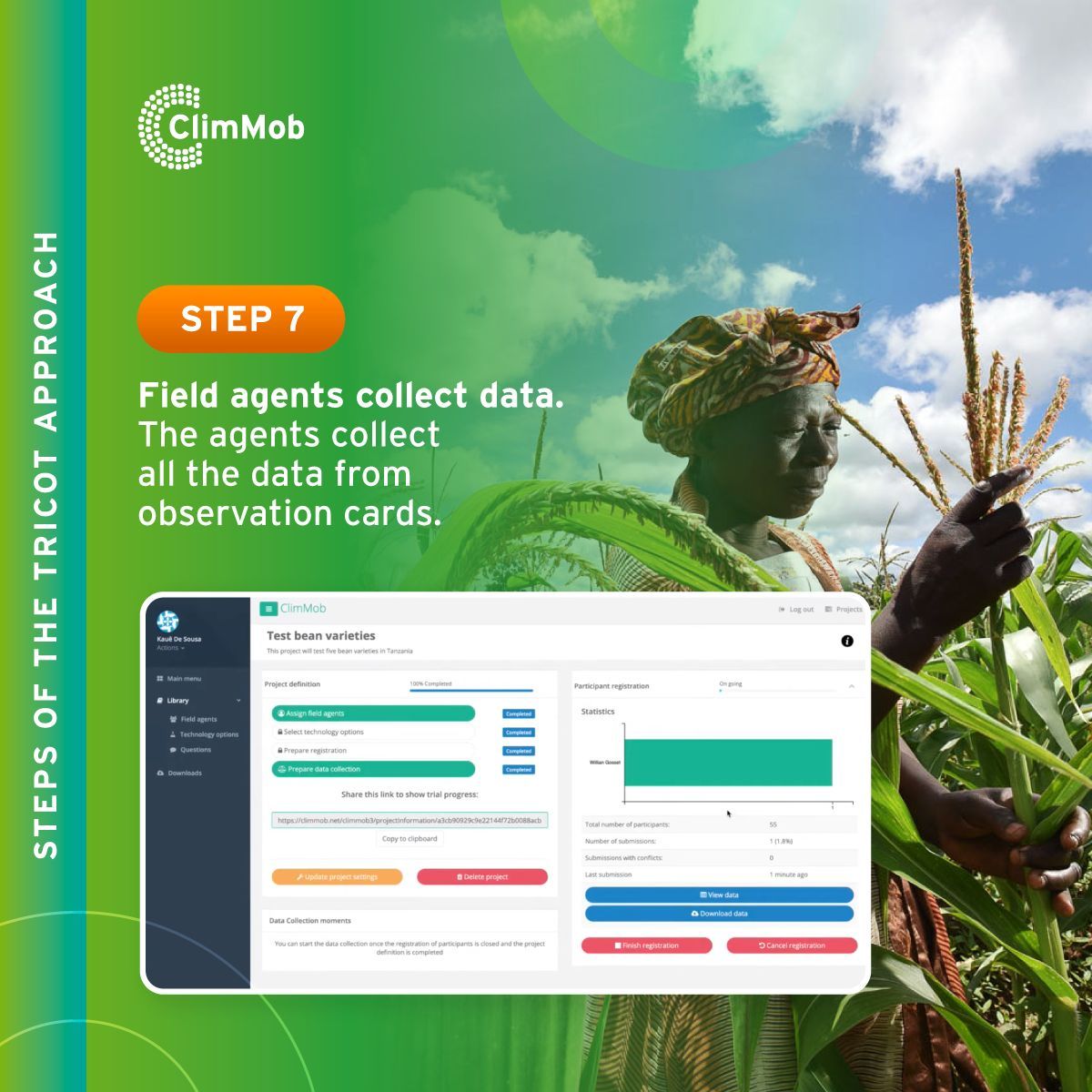 🌱 Step 7: Field agents collect data 📊 
 
 After the season ends and observation cards are filled, data collection begins. Whether through visits or calls, field agents gather precious insights from participants.🌾📞 #HarvestingInsights #DataCollection #DataHarvesting