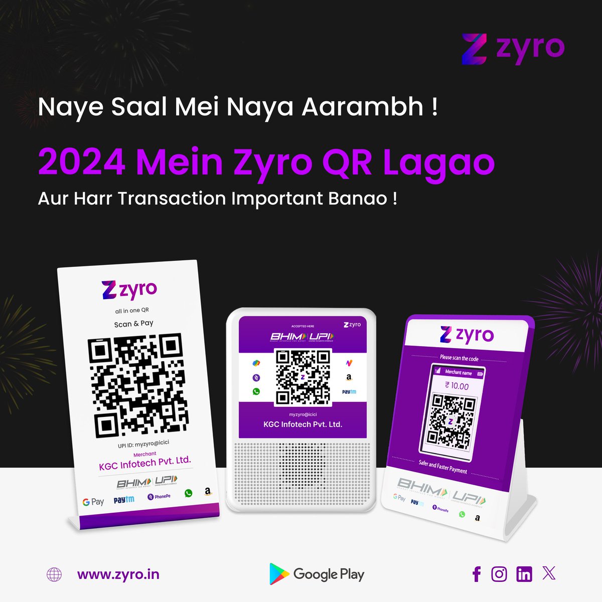 myzyro's tweet image. 🌟 Welcome 2024 with Zyro QR! Elevate your business transactions and interactions. Redefine success this year. 

#ZyroPayments #QRCodeMagic #BusinessGrowth #Zyro #BusinessDoneBetter