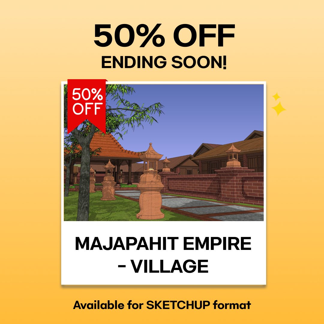 acon3d_global's tweet photo. Get 50% off on <MAJAPAHIT EMPIRE - VILLAGE> 3D background available for Sketchup!

Get it here🔗https://t.co/1Xxi2JOy3e

*This offer is valid for until Dec 28 7am (PST) https://t.co/I8NcnpK0I8
