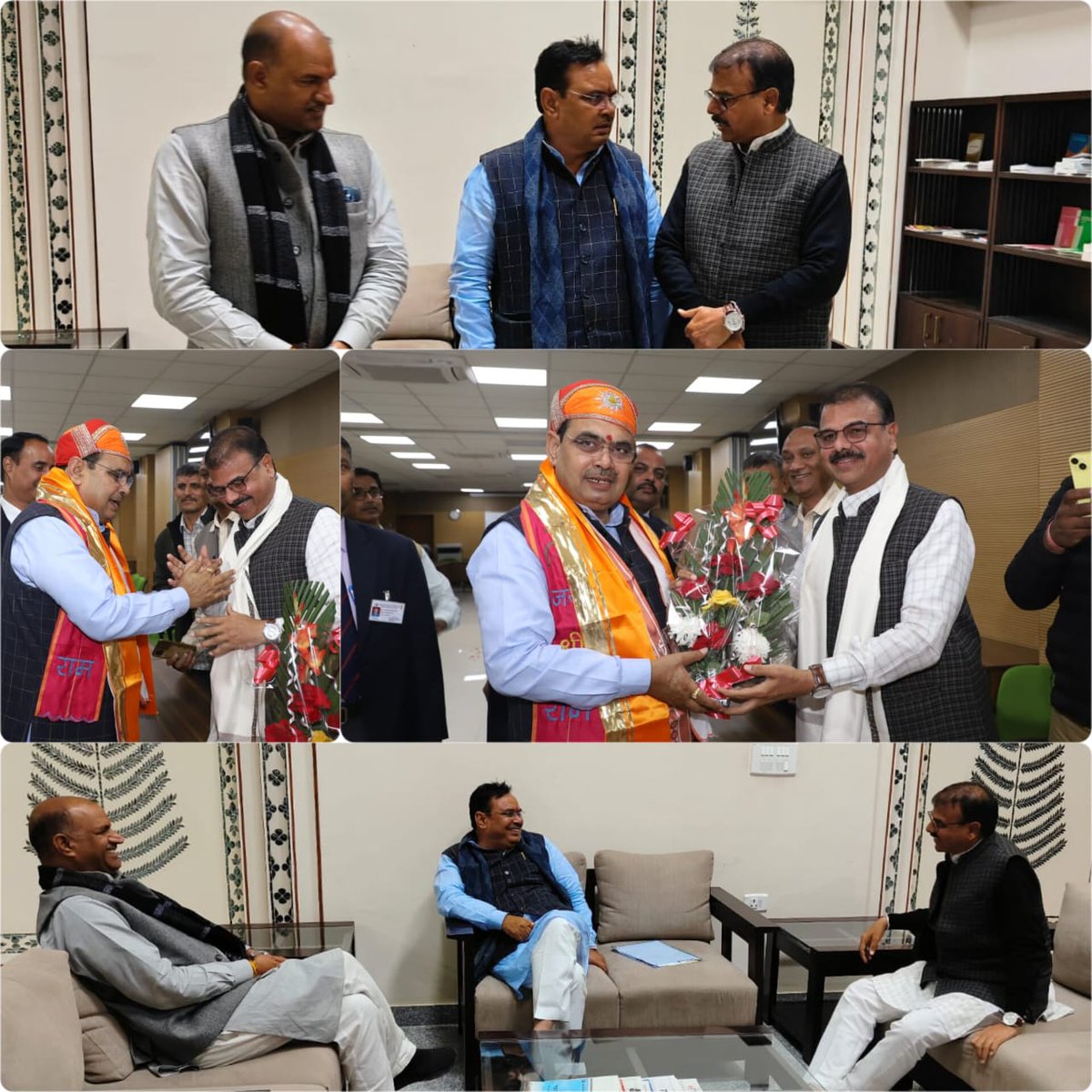 राजस्थान के मुख्यमंत्री श्री भजन लाल जी शर्मा का कल पुष्पगुच्छ भेट कर स्वागत किया, बाद में <a href="/BhajanlalBjp/">Bhajanlal Sharma</a>  जी से अनोपचारिक भेंट में कोटा मैं  कोचिंग, सेंड स्टोन,कृषि को लेकर एवम  भाजपा संगठन बाबत चर्चा रही,  भाजपा प्रदेश अध्यक्ष श्री सी पी जोशी जी का सानिध्य भी मिला।
<a href="/cpjoshiBJP/">C. P. Joshi</a>