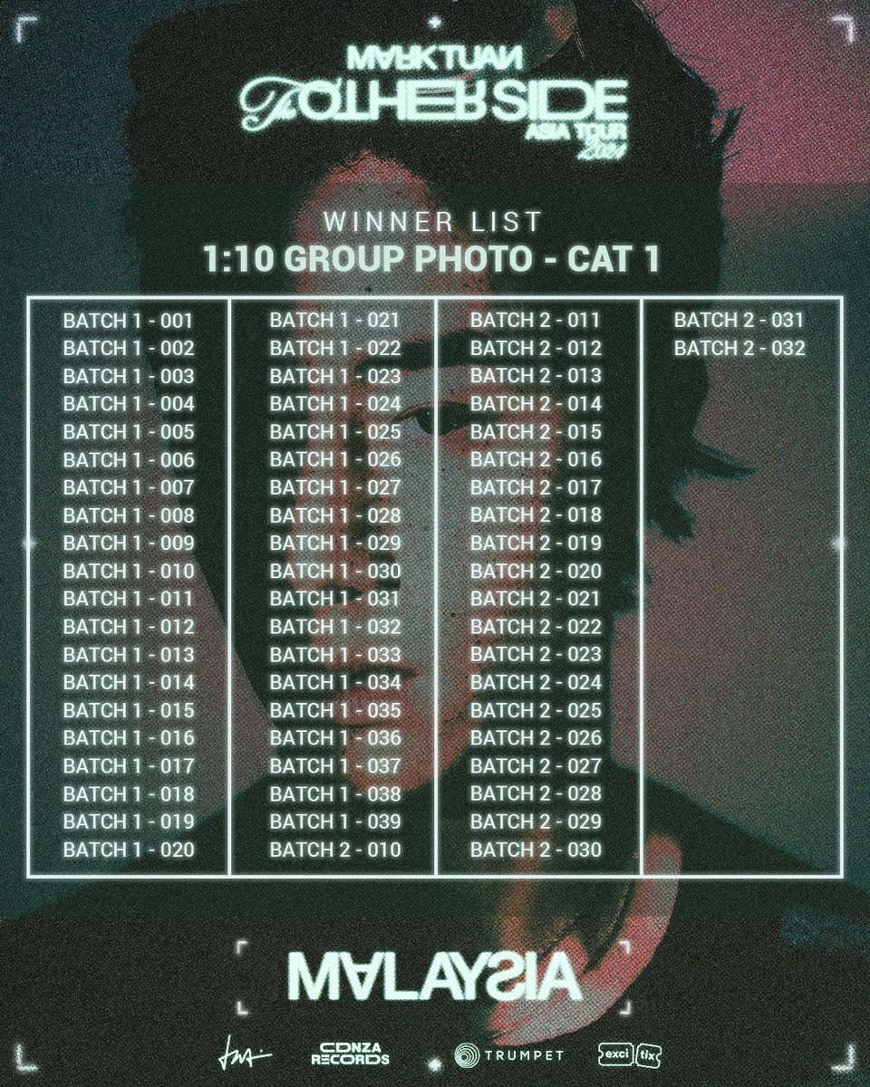 hellotrumpet's tweet photo. Mark Tuan's 'The Other Side' Asia Tour 2024 in Malaysia fan benefit winner list part 1

#MarkTuan #Mark #마크 #段宜恩 #theothersideasiatour #theothersidekl #trumpetinternational https://t.co/RkwdI5IvX1