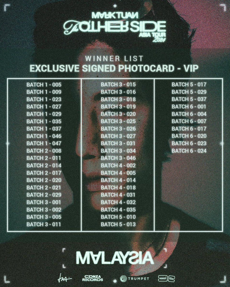 hellotrumpet's tweet photo. Mark Tuan's 'The Other Side' Asia Tour 2024 in Malaysia fan benefit winner list part 2

#MarkTuan #Mark #마크 #段宜恩 #theothersideasiatour #theothersidekl #trumpetinternational https://t.co/FXuSV87ZPJ