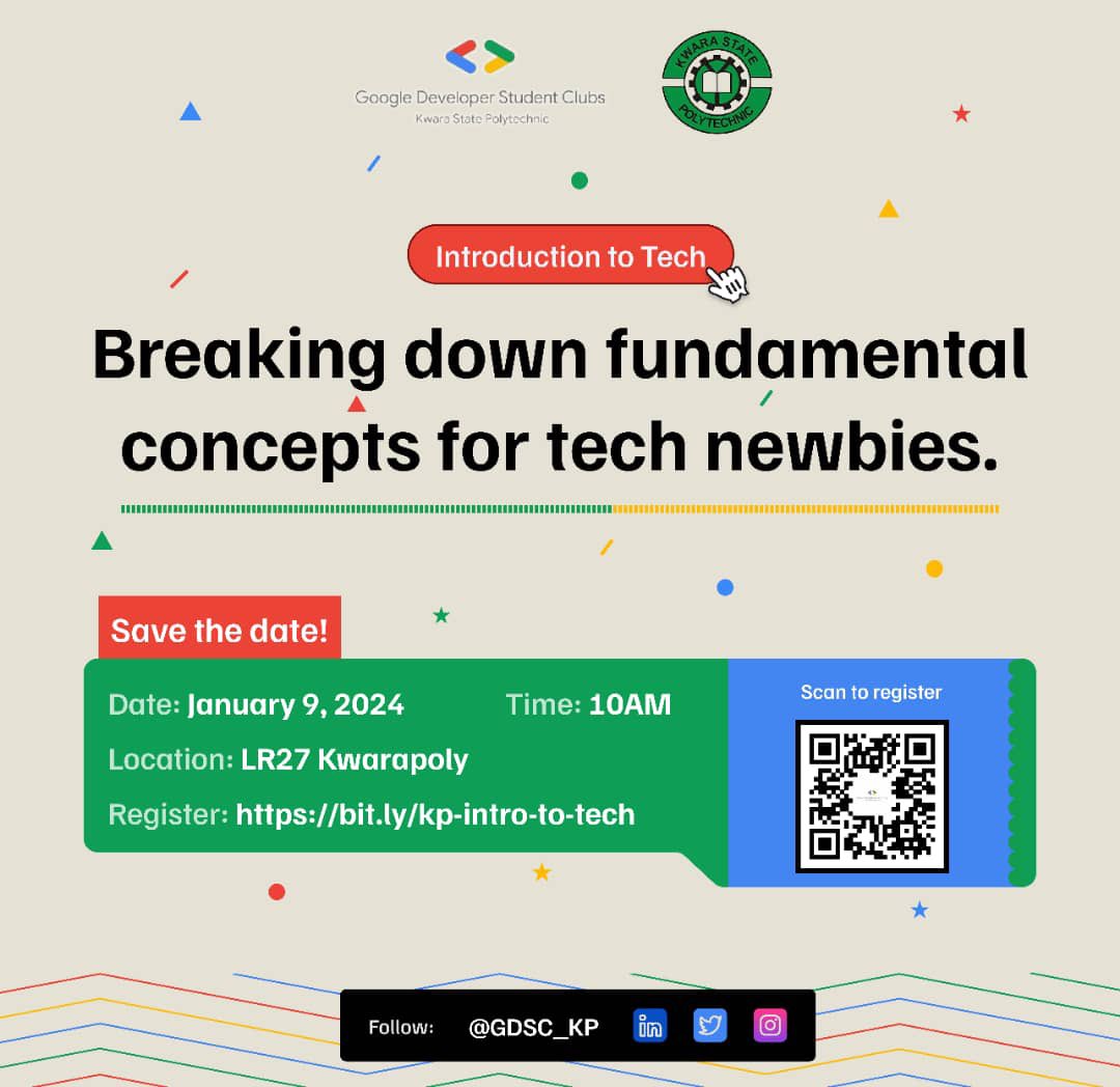 Gdgoc_kp's tweet photo. Brace Yourselves, Tech Shenanigans Ahead!
Get ready to decode the mysteries of tech at our "Introduction to Tech" event.
No experience required, just bring your sense of humor and curiosity! Let's make tech fun again.
π RSVP: https://t.co/N8nFBwiFlc
#IntroToTech #Gdsckp https://t.co/LmMVPBFrfO