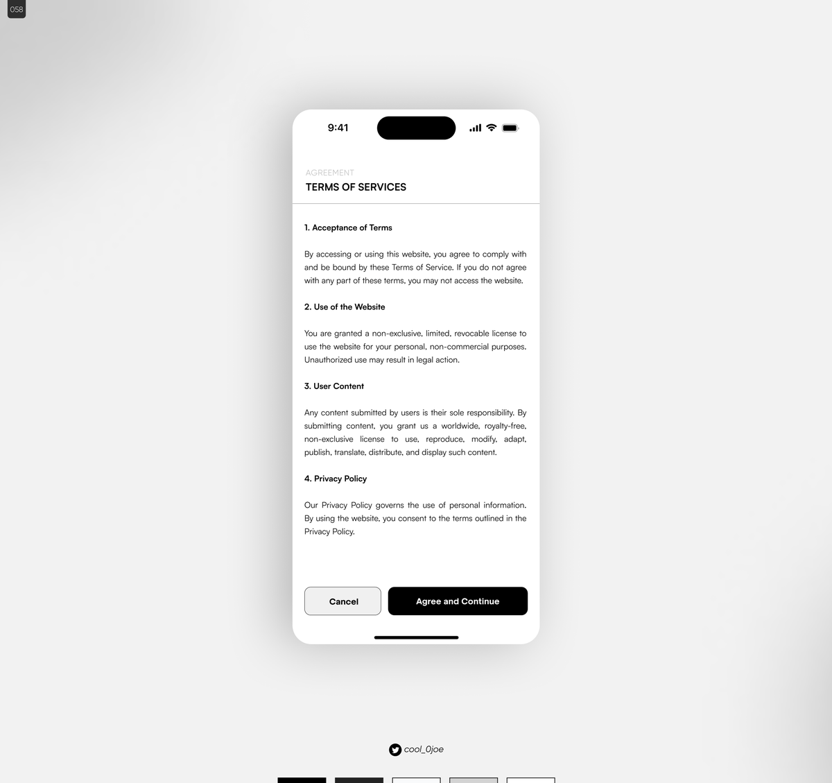 Cool_0Joe's tweet photo. Here's my submission for Day 58/68
Prompt: Term of Services 

#designchallenge #uidesign #DailyUI #designchallenge #emberUIchallenge https://t.co/fyGiOqys0G