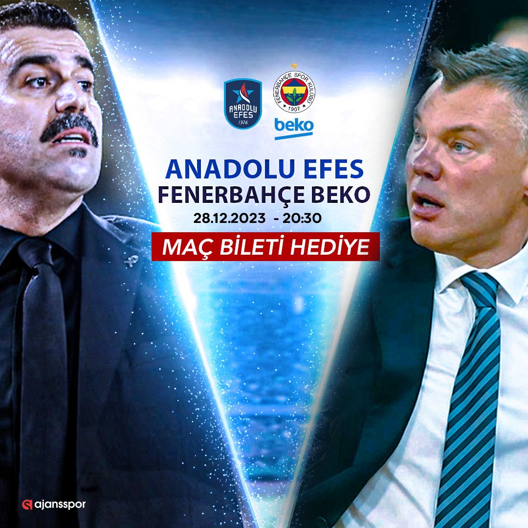 🤩  EuroLeague'de Anadolu Efes, Fenerbahçe Beko'yu Sinan Erdem Spor Salonu'nda konuk ediyor!

🎟️ Bu tweet'i RT edip beğenen ve <a href="/radyospor/">Radyospor</a> ile <a href="/ajansspor/">Ajansspor</a> 'u takip eden 4 kişiye çift kişilik maç bileti hediye ediyoruz!

<a href="/AnadoluEfesSK/">Anadolu Efes SK</a>
