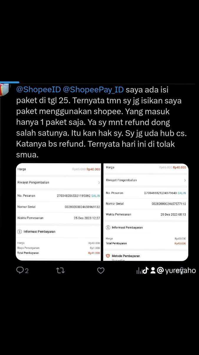 rareginaa's tweet photo. @ShopeeID Itu 2 pesanan berbeda ya min, dg nomor dan paket yang sama. Yang sy terima hanya 1 paket saja yaitu 15gb utk berlaku 1 bulan. Ini sy kasih tambahan informasi paket saya https://t.co/DX9njcRCdq