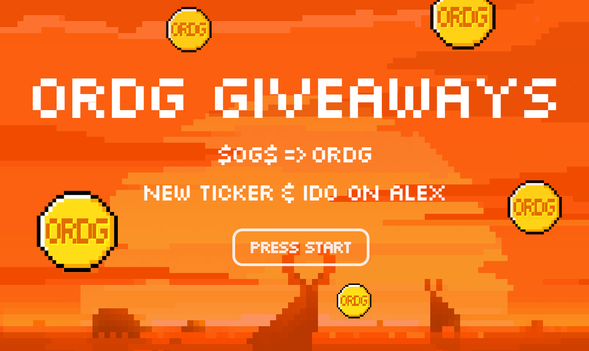 BTC 上的游戏项目Ordz Games @OrdzGames 的$OG$ 即将改名为ORDG。 🎉送100个ORDG 送个1位获奖者（价值100+  USD） 关注项目方信息1月5号换币之后发奖，直接给新币