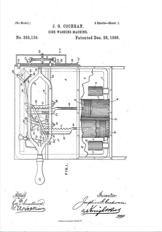 loretahur's tweet photo. #TalDíaComoHoy en 1886, Josephine Garis Cochrane, inventora y empresaria estadounidense, recibe su patente para el primer lavavajillas industrial que usaba agua a presión. https://t.co/Z29AuWM97U
