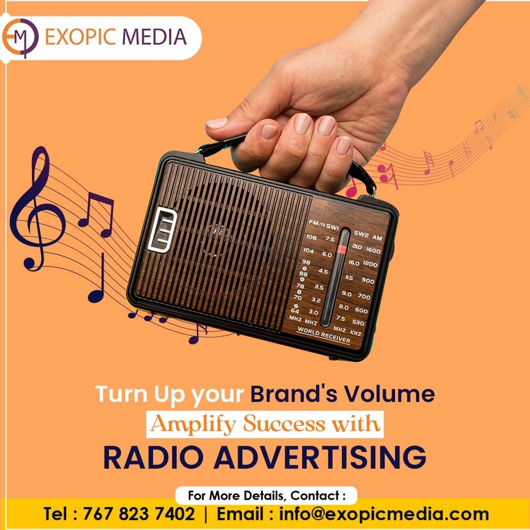 Exopicmedia's tweet photo. Turn up the volume on your brand's reach with #ExopicMedia's #RadioAdvertising. Let your message resonate across the airwaves, captivating audiences far and wide. Contact us right away!

#radiomirchi #radioadvertisingagency #FMAdvertising #targetaudience #brandmessage #radioads https://t.co/F49eTMCXH8