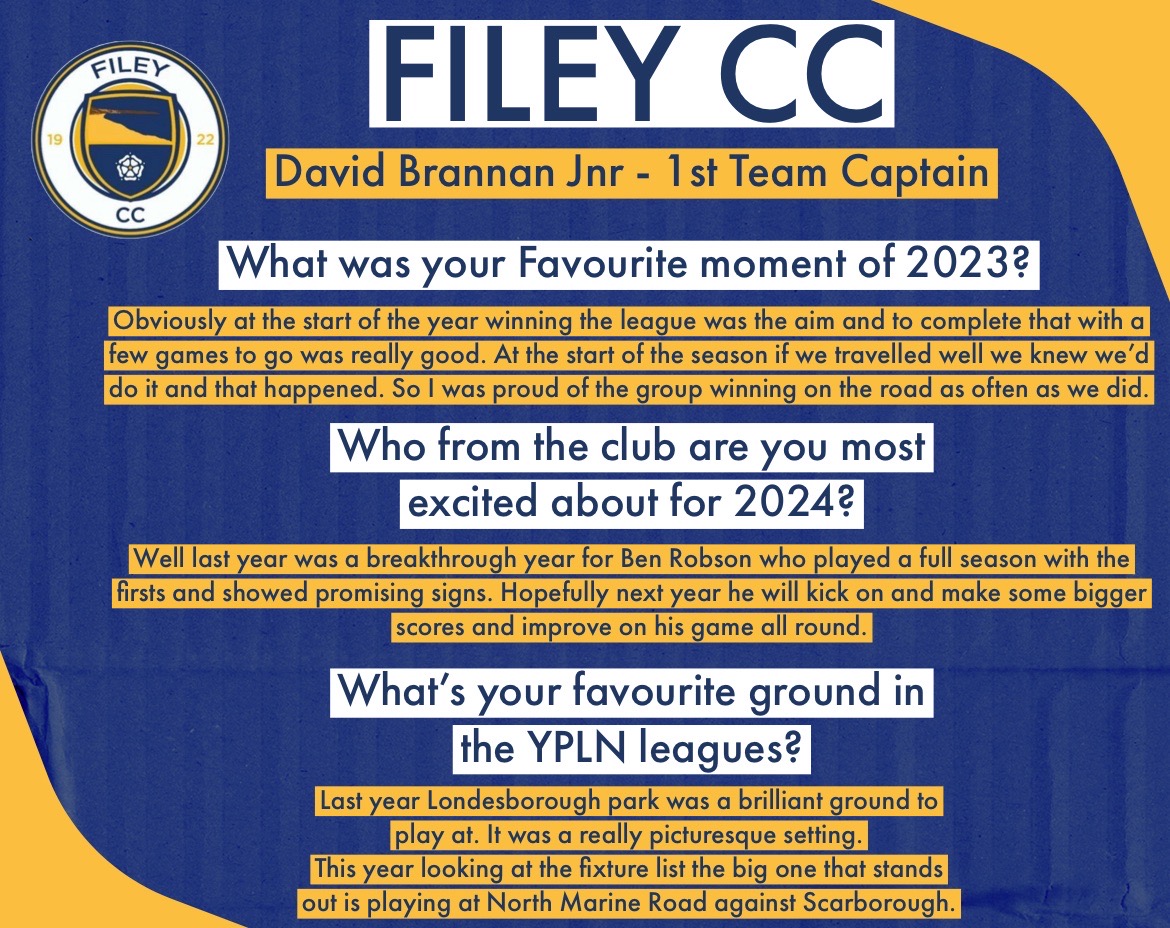Filey CC is todays featured team - huge thanks to David Brennan Jnr the 1st team captain for his time in answering for us