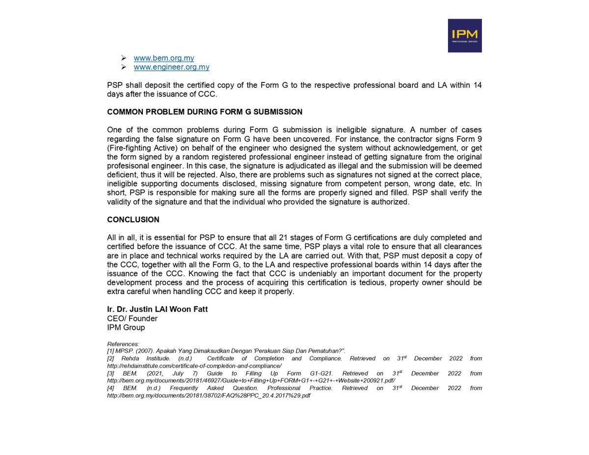 IPMEnquiry's tweet photo. ๐ด FORM G FOR CERTIFICATE OF COMPLETION AND COMPLIANCE (CCC)
๐จโ๐ป Author: Ir. Dr. Justin LAI Woon Fatt | 31 December, 2022
๐ป Website Link:
https://t.co/L7HyVz6Nuc
#IPMProfessionalServices #ArchitecturalConsultant #EngineeringConsultant #BuildingKnowledge #BuildingInfo #FormG https://t.co/8JwHkCdxUB