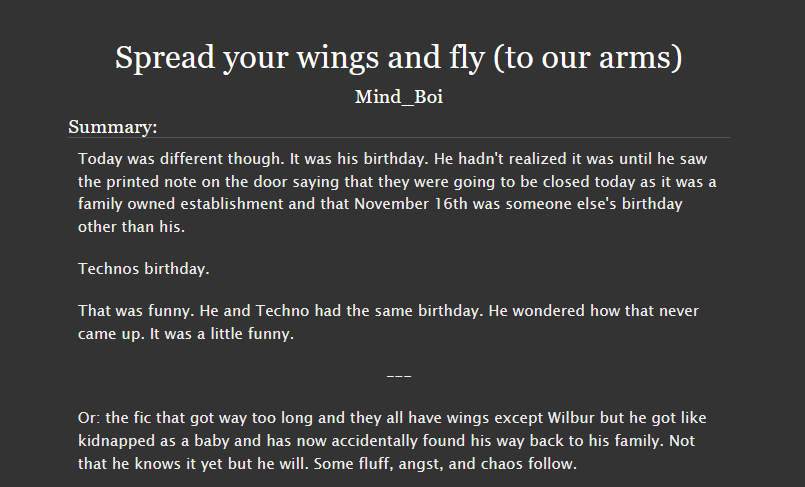 SbiFics's tweet photo. Spread your wings and fly (to our arms) by Mind_Boi

https://t.co/igFwSC3lZu

Warnings: Kidnapping, Child Abandonment

Words: 19561

Completed 🌸
🦝 https://t.co/QISTKvvwVY