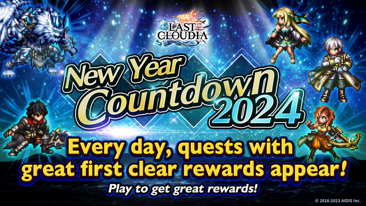 lastcloudiaen's tweet photo. The New Year Countdown has started! 🕰️✨🎊

Play the limited-time quests that mark the time left in this year and get amazing rewards to celebrate the coming of 2024!🎆🎉

They can only be played on the day that they appear so don't forget to login each day! https://t.co/SnkX4rZzLa