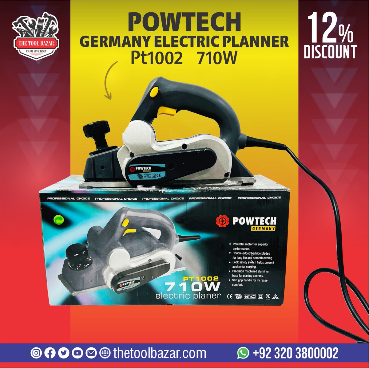 thetoolbazar's tweet photo. POWTECH Germany Electric Router in Rs7040/-
PT 1002 710W
Purchase above 15,500 &amp; get exciting gifts
12% Mega Discount
WhatsApp: (+92) 320-380-0002
Visit online store: https://t.co/xu3qawNCMF
#DEWALT #dewalttools #dewaltpowertools #hilty #Hilti #powertools #labor #discount https://t.co/ybelkan2bf