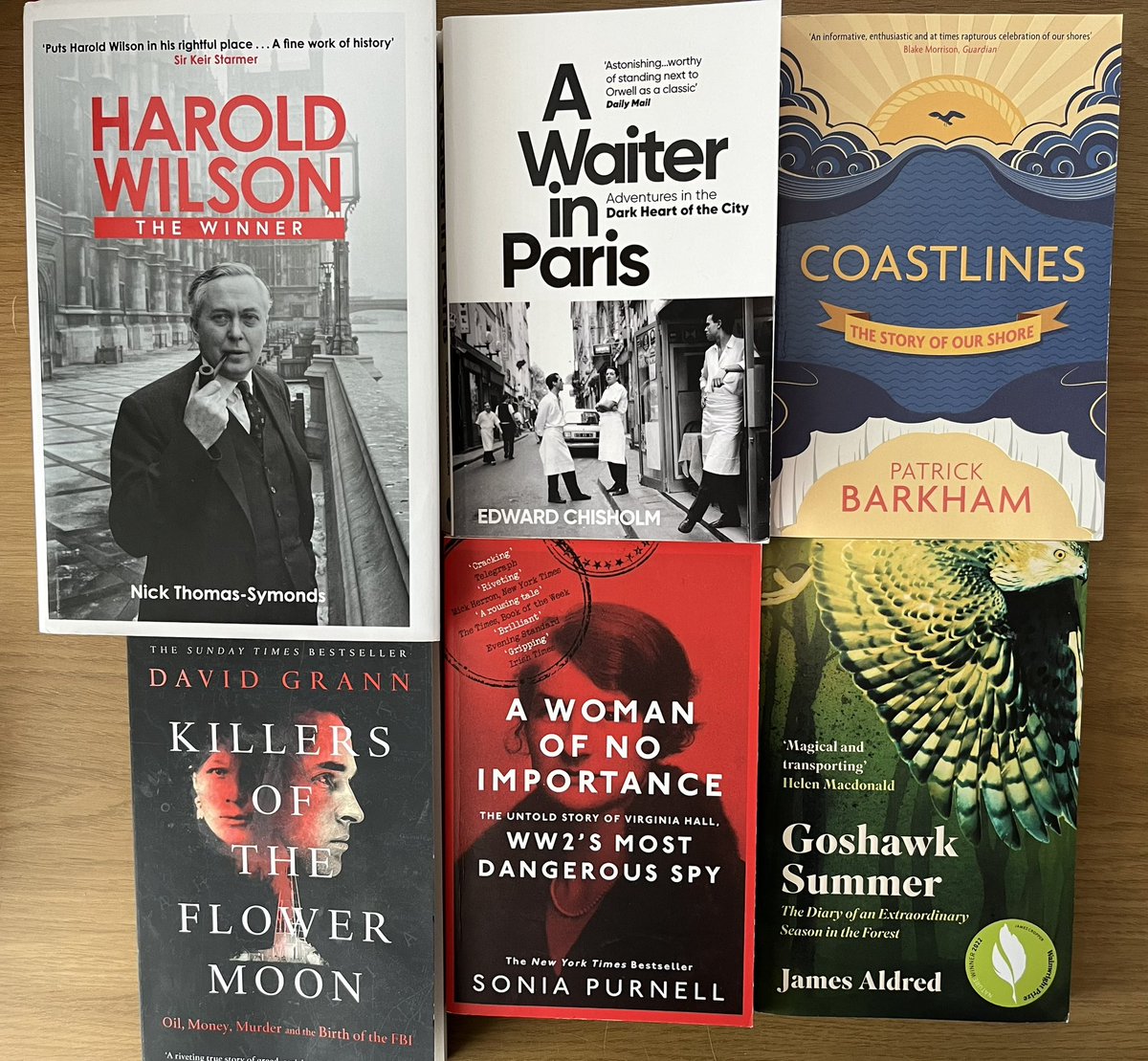 Going to be a top 5 but couldn’t decide between a couple of them… 
Some reading I’ve enjoyed this year.
All superb in different ways.
Top 3: <a href="/ChisholmEdward/">Edward Chisholm</a>’s A Waiter in Paris; A Woman of No Importance by <a href="/soniapurnell/">Sonia Purnell</a>; <a href="/NickTorfaen/">Nick Thomas-Symonds</a>’s superb Harold Wilson biog 
#BooksOf2023
