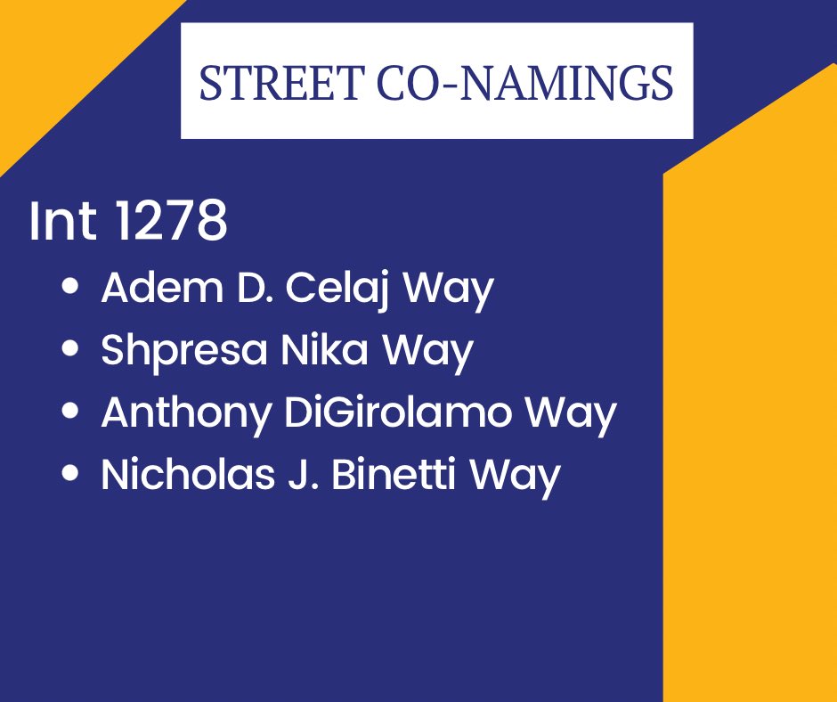 I’m proud to announce that four streets in CD 13 will be co-named. Special thanks to the families who advocated for these co-namings, forever embedding their memory into the community. 💚 Adem D. Celaj Way 💚 Shpresa Nika Way 💚 Anthony DiGirolamo Way 💚 Nicholas J. Binetti Way