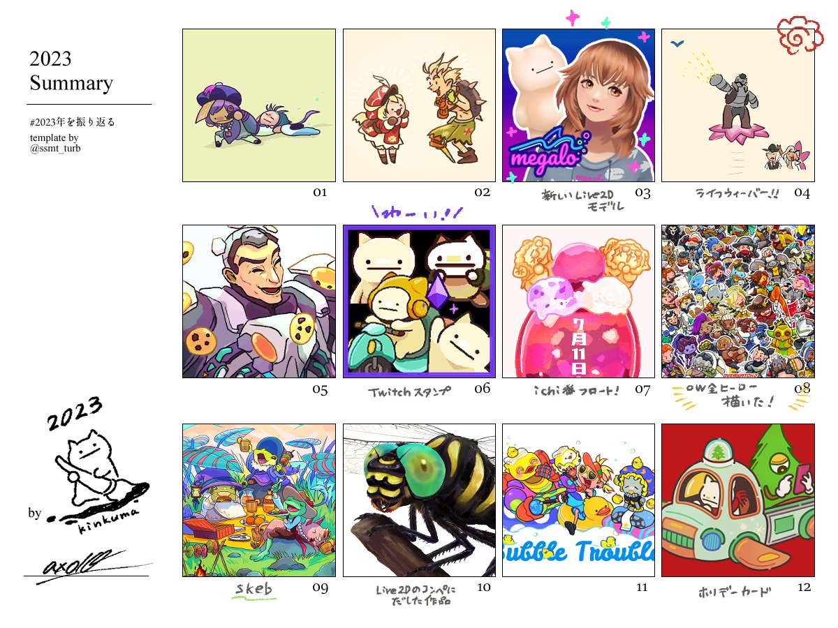 今年は沢山絵を描けてよかった!
Live2Dにドット絵、色んな事に挑戦した年でした。
axolo

#2023年を振り返る 