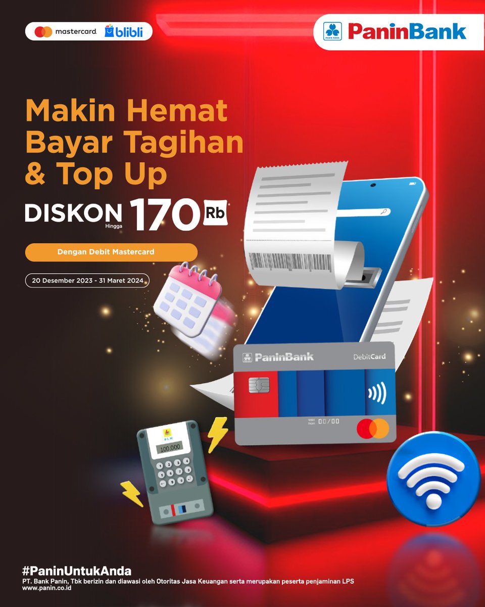 PaninBank's tweet photo. Bayar tagihan dan top-up e-wallet makin hemat dengan #DebitPanin Mastercard di Blibli. Ada diskon hingga Rp170 ribu!
Promo berlaku hingga 31 Maret 2024 untuk setiap transaksi pembayaran tagihan pascabayar PLN, BPJS Kesehatan, PDAM, TV kabel, dan banyak lagi. https://t.co/WgIlpztdIg