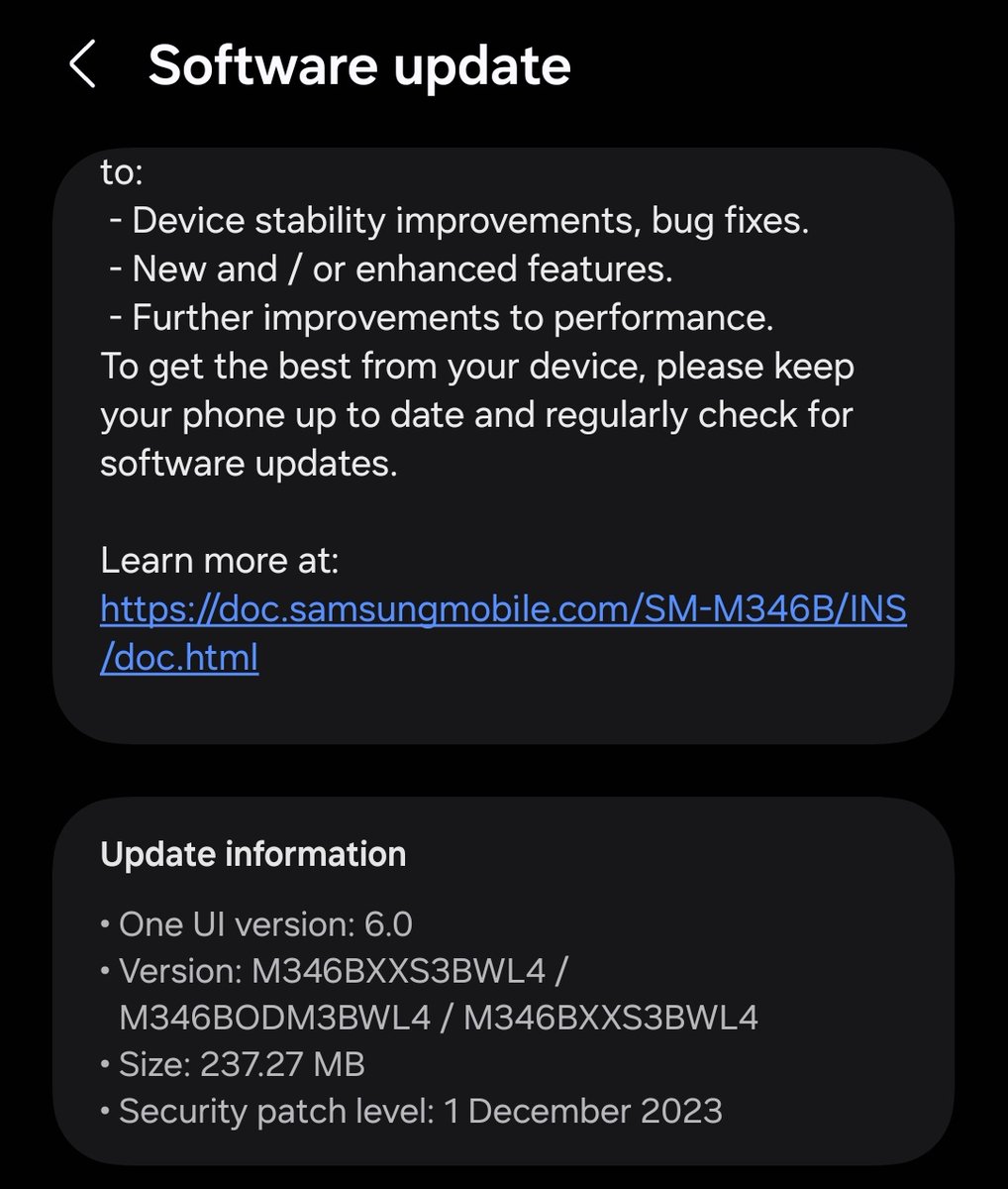 Vicky_Mhatre_'s tweet image. December security update now available for #Samsung #M34 in india.