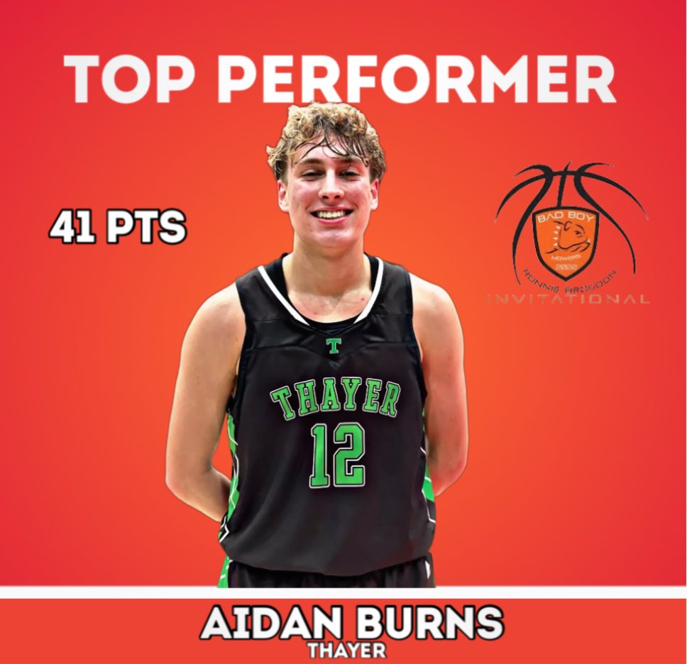 Kevin Miller (@big73miller) on Twitter photo BM Sports Report Top Performer
Bad Boy Mowers Ronnie Brogdon Invitational
2024
Aidan Burns <a href="/AidanBurns2024/">Aidan Burns</a>
6’3 Guard
School : Thayer
Stats: 41 pts in the 77-59 win over New School.
Paid for by City of Hardy Advertising & Promotion Commission.
<a href="/BBM_TheRonnieB/">Bad Boy Mowers Ronnie Brogdon Invitational</a> BM Sports Report Top Performer
Bad Boy Mowers Ronnie Brogdon Invitational
2024
Aidan Burns <a href="/AidanBurns2024/">Aidan Burns</a>
6’3 Guard
School : Thayer
Stats: 41 pts in the 77-59 win over New School.
Paid for by City of Hardy Advertising & Promotion Commission.
<a href="/BBM_TheRonnieB/">Bad Boy Mowers Ronnie Brogdon Invitational</a>