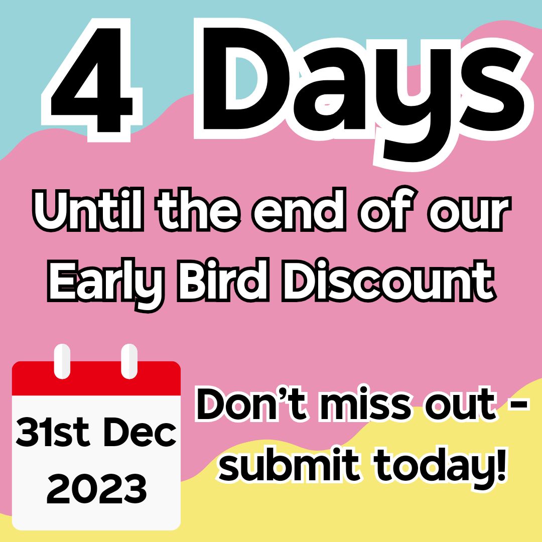 The countdown is on! There are only 4 days left of our Early Bird discount for film submissions to #SwIFF24!

We would love to see your film! So if you're a filmmaker, why not make the most of the early bird offer and submit your film today!

#FilmFestival #Swindon #UKFilmScene