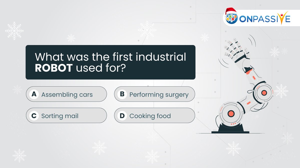 ONPASSIVE's tweet photo. Robots have come a long way! Think you know the important moments in their history? Challenge yourself with our tech history quiz.

#firstindustrialrobot #guesstheanswer #quiz #QuizTime #robots #robotics #ONPASSIVE https://t.co/yoNGbGYUPO
