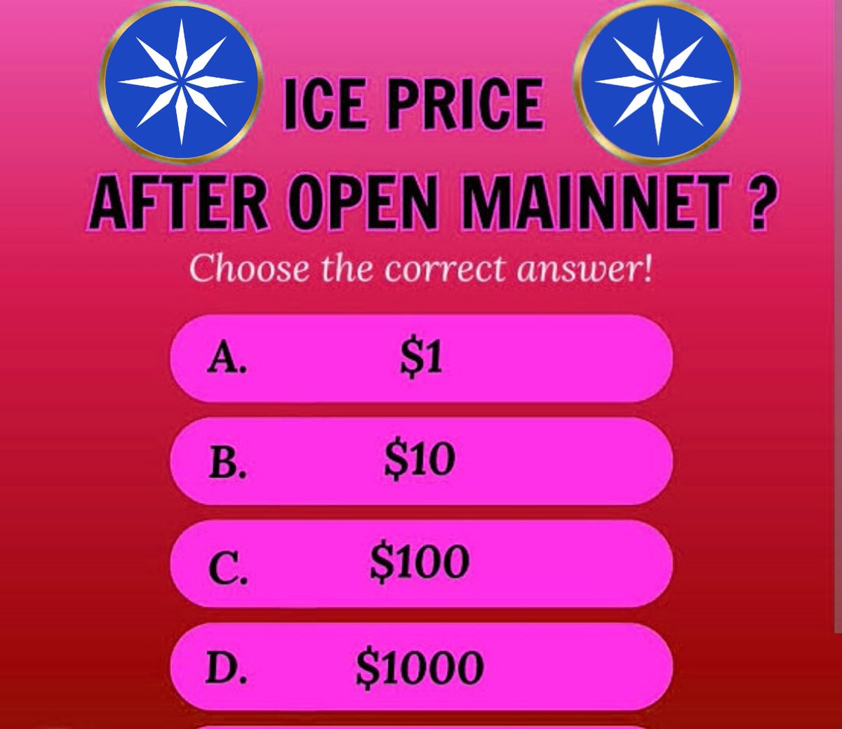 EarningPointPro's tweet photo. โ๏ธWhat do you predict the #Ice Network price will be in October 2024?
A. 1$๐ฐ
B. 10$๐ฐ
C. 100$๐ฐ
D. 1000$๐ฐ
๐ฅ๐ฅ๐ฅShare your predictions in the comments!
@ice_blockchain #IceNetwork #IceKYC #Icecoins #IceDistribution #Earningpoint https://t.co/ZybQnaBFPt