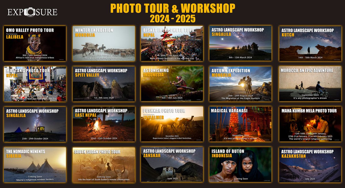 apratimsaha's tweet photo. We are absolutely thrilled to unveil our Photo Tours and Workshops lineup for 2024-2025! 📸✨

Get ready for an immersive journey into the world of photography, where every click tells a story. 🌟 Limited spots available – don't miss the chance! https://t.co/UMyxsFmMxM