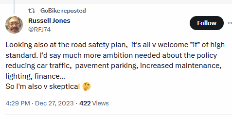 SpokesLothian's tweet photo. @GoBikeGlasgow @GlasgowCC @AlessandroR7_ #ActiveTravelNetwork

👍Fascinating from @GlasgowCC 

👍Expect similar in Feb @Edinburgh_CC #CirculationPlan 

but Big Qns for both in 2024, e.g.
🤔What happens where🚲&amp;🚌priorities overlap in narrow road?
🤔Delivery timetable?
🤔#TrafficReduction plans?
🤔Also see @RFJ74 qns https://t.co/DuOxQbZDmx