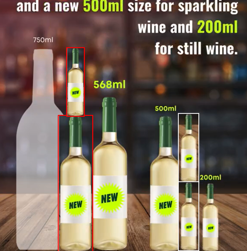 <a href="/biztradegovuk/">Department for Business and Trade</a> Gov Dept produces a mock-up of new sizes of wine bottle.
What could go wrong?  Lots, apparently.
The "500ml" one is 2/3 the height of the 750ml original, so the capacity would be 222ml.
The "200ml" one is 1/3 the height of the 750ml original, so the capacity would be 28ml.
Oops.