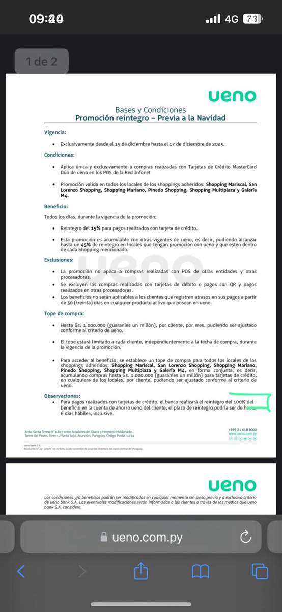 Si no quieren estrés en sus vidas, desactiven su tarjeta de Ueno, imposible no saben dar respuestas coherentes siquiera. Abro hilo.
Realice una compra el 15/12 dentro de esta promo (foto de base y condiciones) <a href="/uenopy/">ueno bank</a>