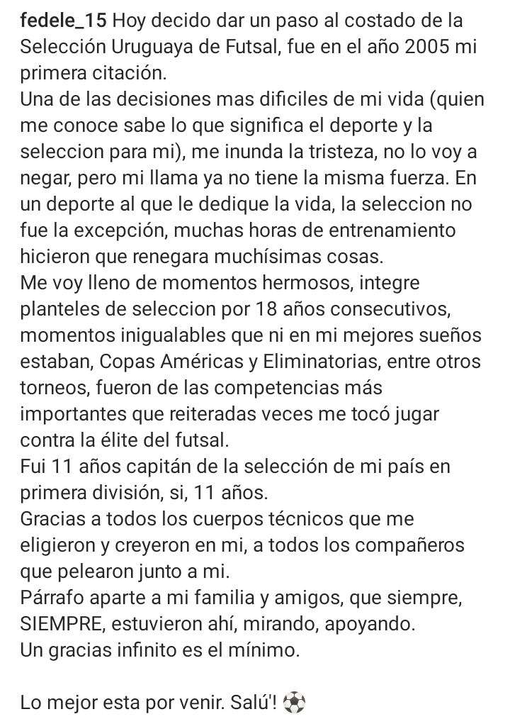 ElshowdelFS's tweet photo. Federico Fedele anunció su retiro de la selección uruguaya. El internacional, que fue el capitán de la Celeste durante muchos años, lo hizo público a través de sus redes sociales: "Me inunda la tristeza, pero mi llama ya no tiene la misma fuerza" 🇺🇾⚽👇 https://t.co/8lVAmSzQFn