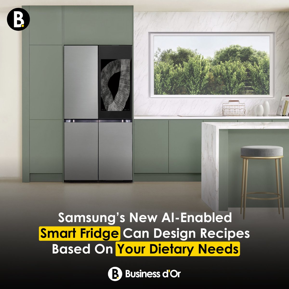 BusinessdOr's tweet image. Samsung has a smart fridge in the works for the new year that includes some interesting AI features, including an internal camera that can identify individual food items and a connected app that can suggest recipes based what you have in stock.

#samsung #Smartfridge #businessdor