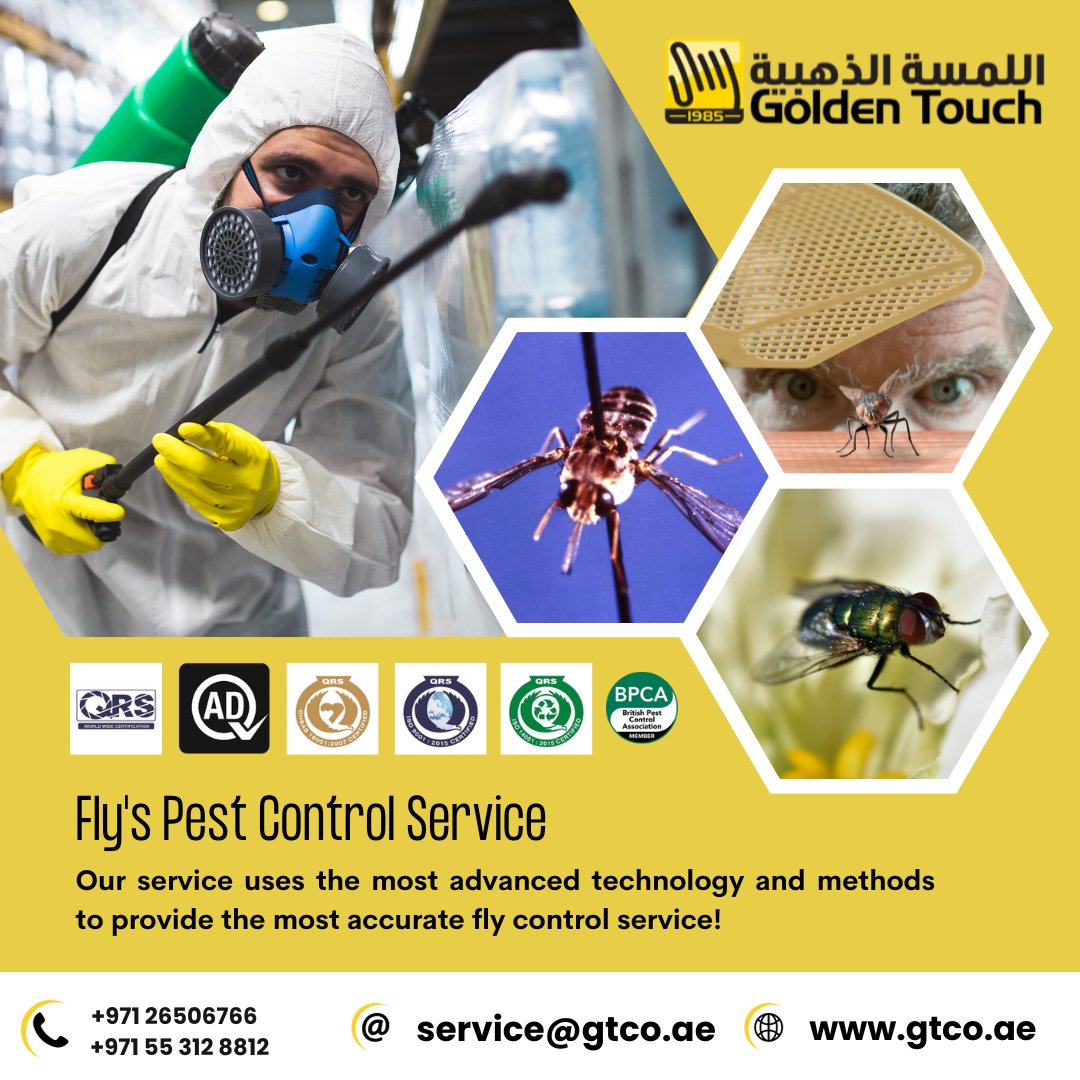 gtcoUAE's tweet photo. Say goodbye to flies with Golden Touch's pest control services. Our experts ensure effective fly control, making your space bug-free. 

Contact us for more information
(+971) 2 650 6766
+971 55 312 8812
service@gtco.ae
https://t.co/JdGYKJn8hQ

#GoldenTouch #FlyPestControl https://t.co/oKPPAekKVa