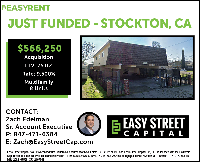 rob_s_simon's tweet photo. #JustFunded #MultifamilyThursday
$566,250 Acquisition Multifamily DSCR Loan on an eight-unit multifamily investment property in Stockton, California via @ZachEdelmanESC ! With rates dropping the @easystreetcap Small Multifamily (5-10 Units) DSCR program heating up for '24! https://t.co/isGOBG34IJ